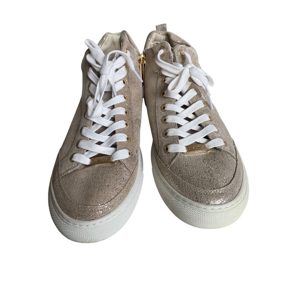J/Slides | Ludlow Women's 7.5 Gold Metallic Leather High Top Lace Up Sneaker - Picture 2 of 9
